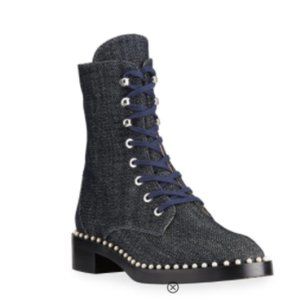 BRAND NEW - WORN ONCE ! Stuart Weitzman Boots - Denim studded combat boots.